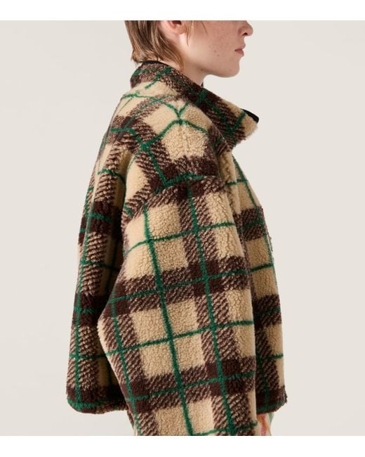 Miu Miu Green Check Teddy Fleece Jacket