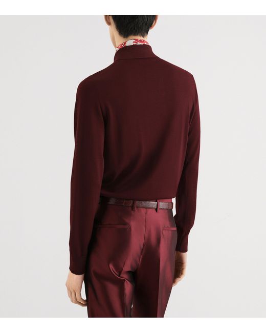 Dolce & Gabbana Purple Virgin Wool Logo Long-Sleeve Polo Shirt for men