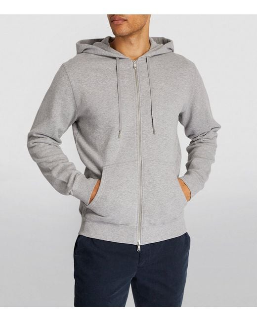 Sunspel Gray Loopback Zip-Up Hoodie for men