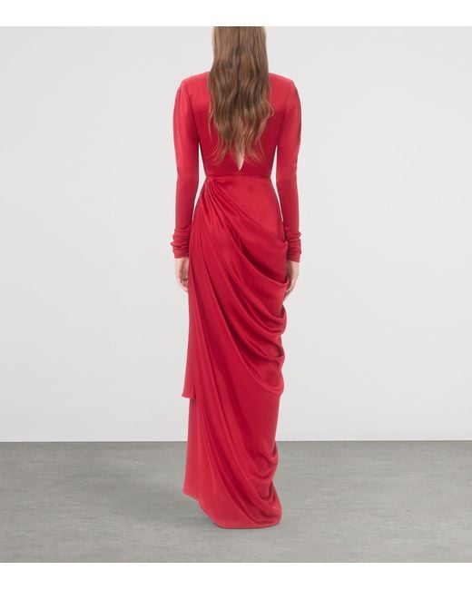 Valentino Red Silk Satin Draped Gown