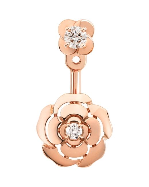 Chanel Metallic Rose Gold And Diamond Camélia Single Earring