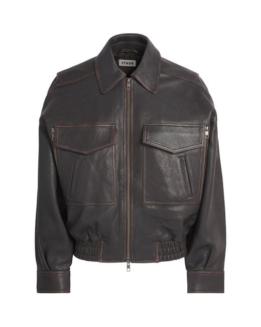 Staud Black Eugene Distressed Leather Jacket