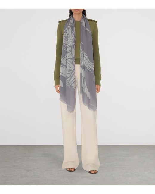 Burberry Gray Wool Wide Ekd Scarf