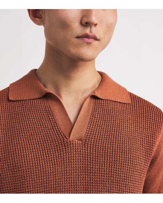 Isaia Brown Silk-Cotton Knit Polo Shirt for men