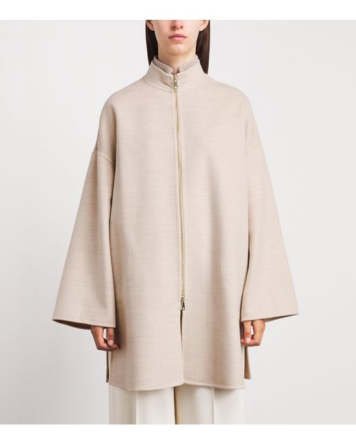 Fabiana Filippi Natural Merino Wool Sequin-Collar Coat