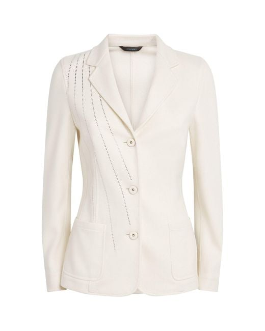 Colombo White Cashmere-Silk Embellished Blazer