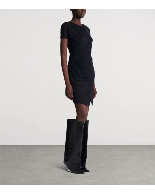 Balmain Black Cotton Draped T-Shirt