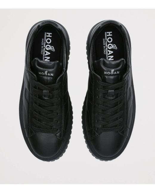 Hogan Black Leather H-Stripes Tread Sneakers for men