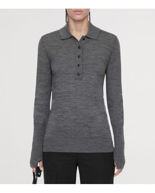 AllSaints Gray Merino Wool Martel Polo Sweater