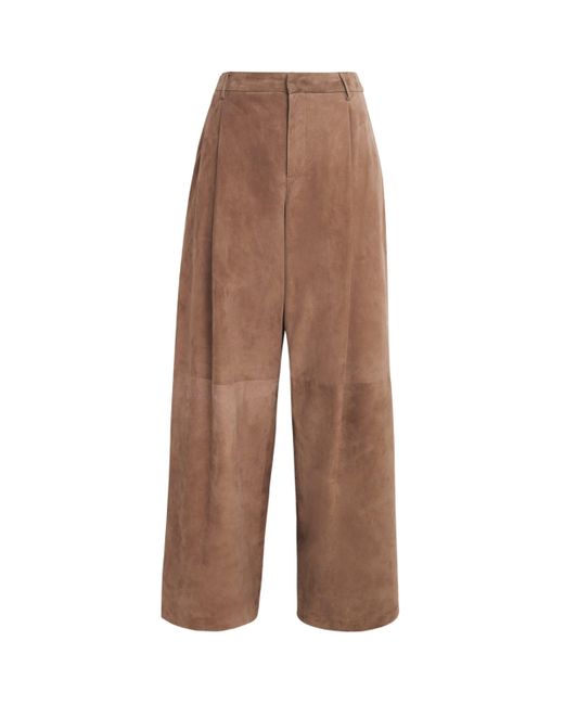 Max Mara Brown Suede Lambskin Wide-Leg Trousers
