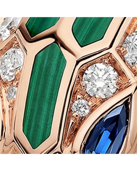 BVLGARI Metallic Diamond, Sapphire And Malachite Serpenti Ring