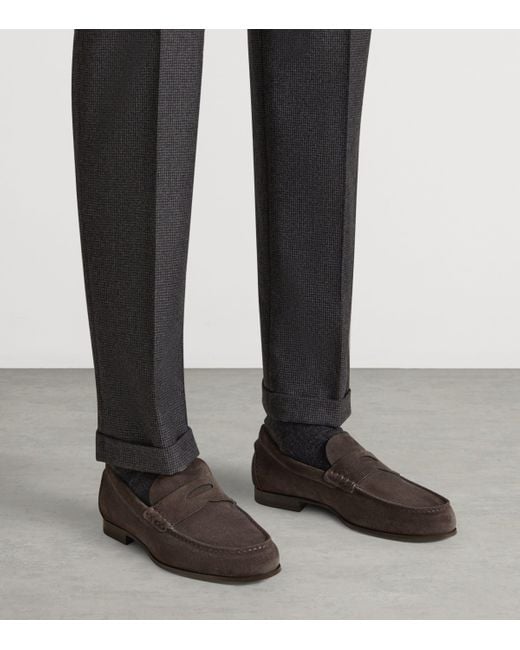 Dunhill Brown Suede Heddon Flex Loafers for men