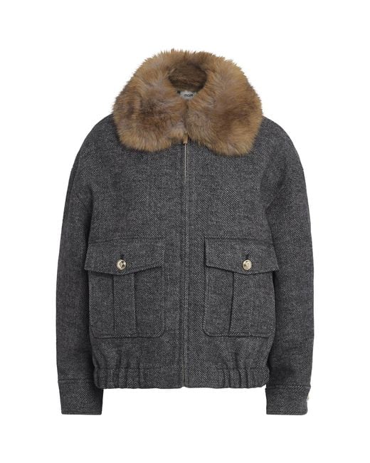 Maje Gray Denim Oversized Herringbone Jacket