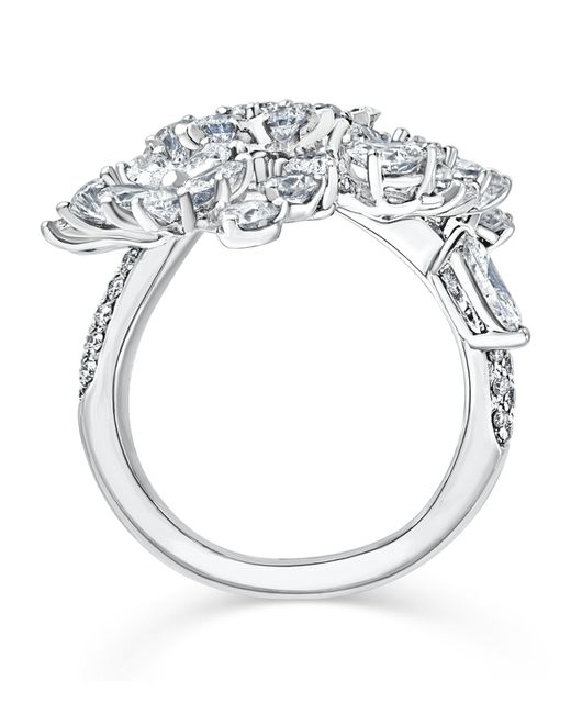 David Morris Multicolor White Gold And Diamond Cherry Blossom Long Finger Ring