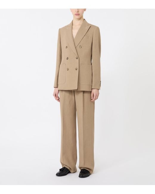 Max Mara Natural Linen Pleated Wide-Leg Trousers