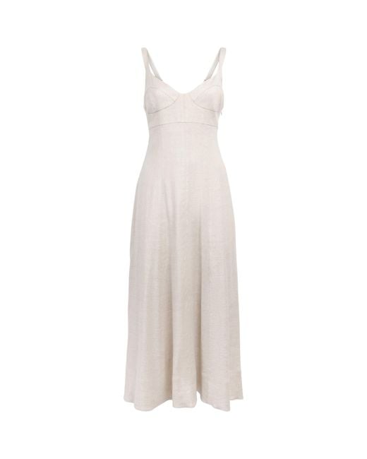 Toccin White Linen-Blend Arya Midi Dress
