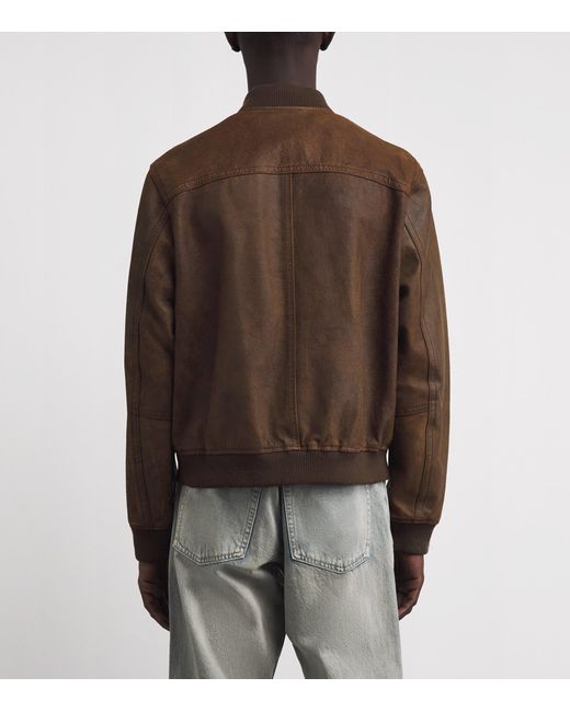 7 For All Mankind Brown Leather Bomber Jacket for men
