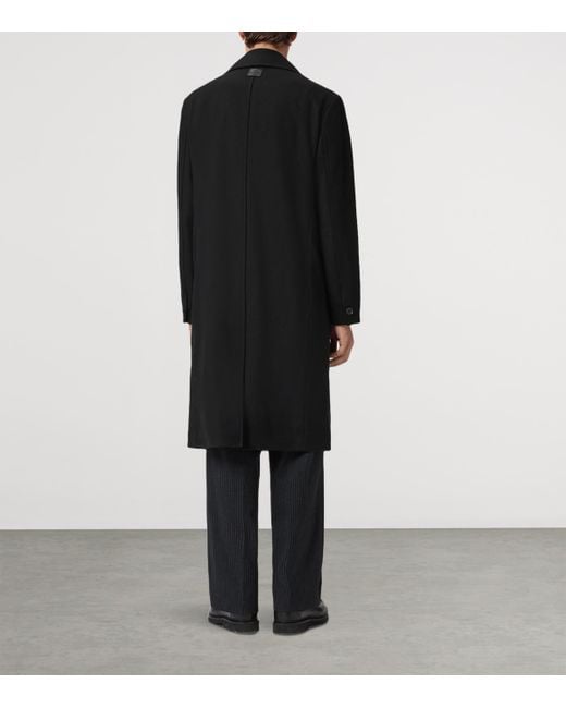 AllSaints Black Wool-Blend Curran Overcoat for men