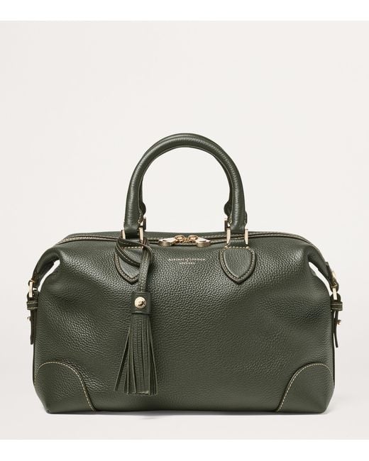 Aspinal Green Leather Midi The Hudson Bowling Bag