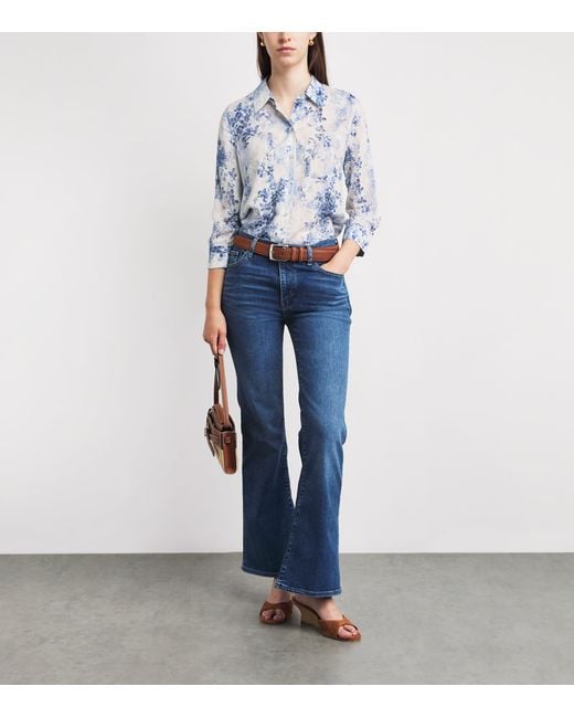 L'Agence Blue Satin Printed Camille Blouse