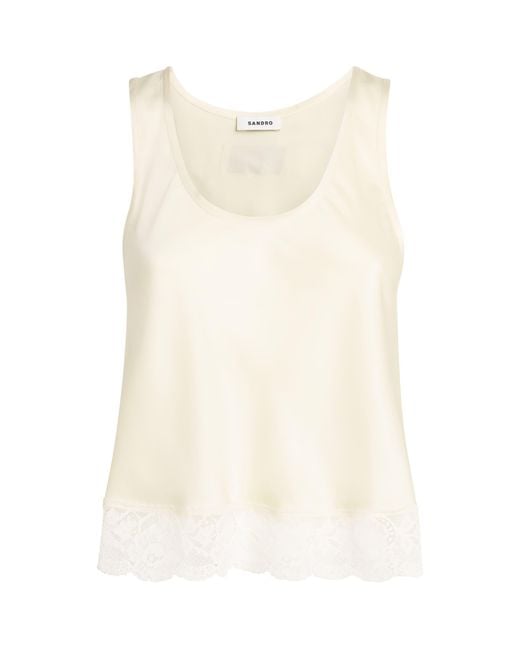 Sandro White Lace-Trim Top