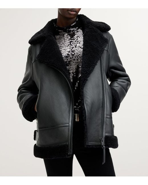 AllSaints Black Leather-Shearling Sola Jacket