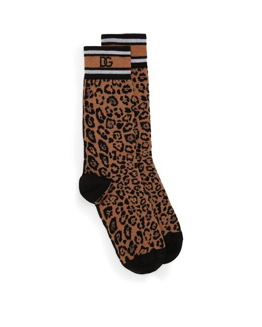 Dolce & Gabbana Brown Leopard Print Socks