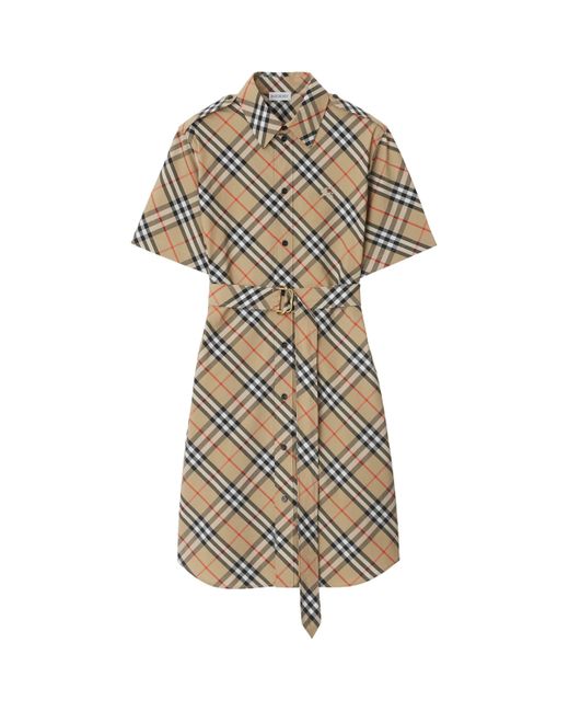 Burberry Natural Cotton Check Mini Shirt Dress