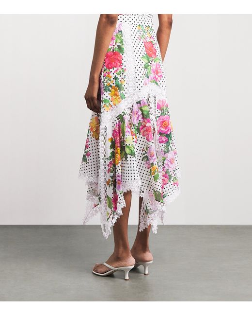 Charo Ruiz White Floral Velina Midi Skirt