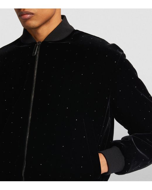 Giorgio Armani Black Velvet Embellished Bomber Jacket for men