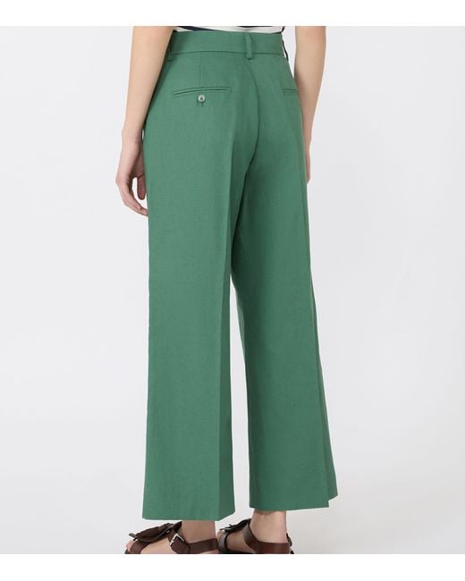 Weekend by Maxmara Green Cotton-Linen Wide-Leg Cropped Trousers