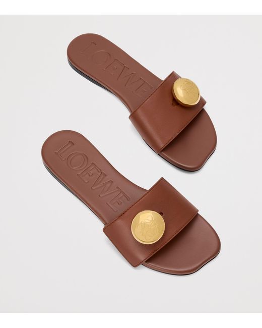 Loewe Brown Leather Pebble Slides