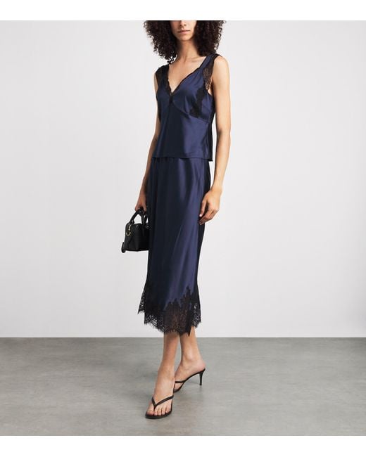 PAIGE Blue Satin Kelso Midi Skirt