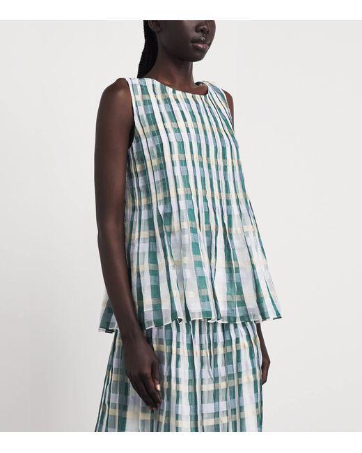 Lafayette 148 New York Blue Cotton-Silk Pintuck Sleeveless Blouse