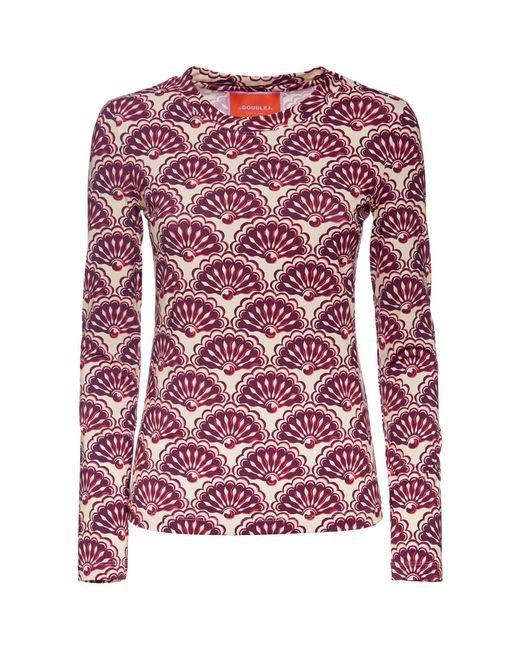 LaDoubleJ Red Patterned Long-sleeve Crew-neck Top