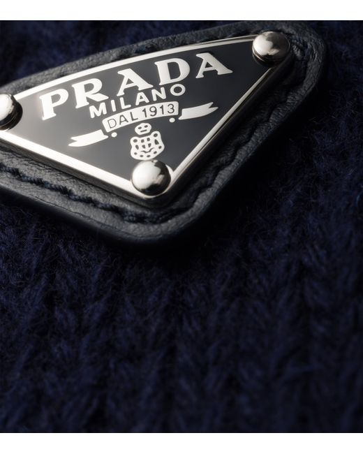 Prada Blue Wool Logo Gloves for men