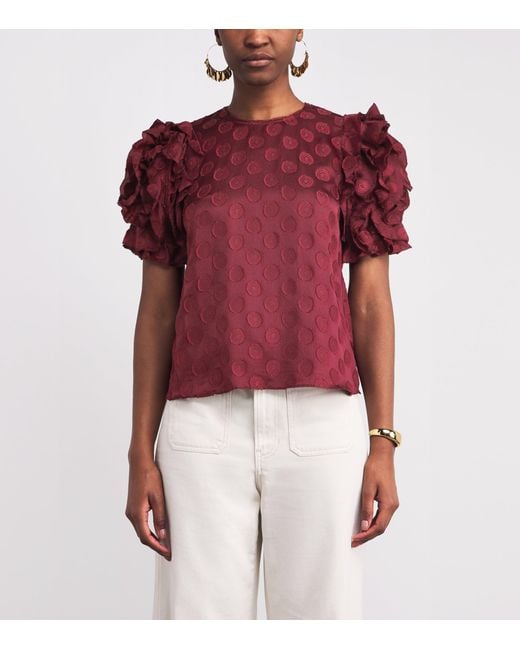 Ulla Johnson Red Puff-Sleeve Opal Blouse