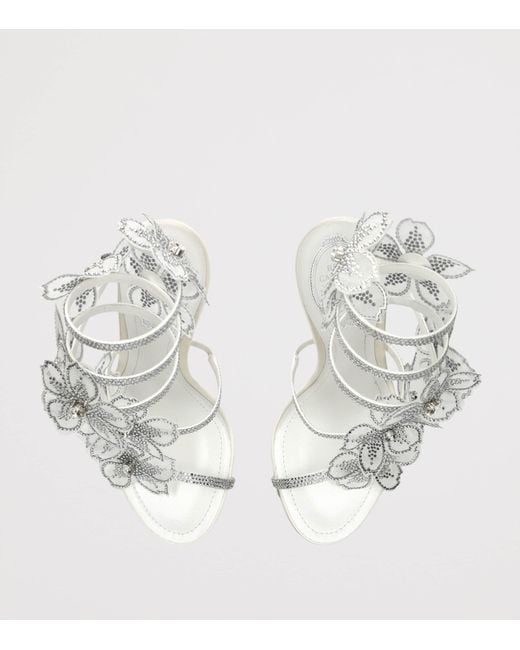 Rene Caovilla White Satin Floral Cleo Sandals 105
