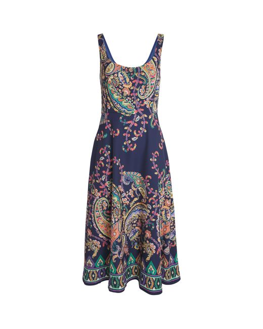Etro Blue Crepe Paisley Print Midi Dress