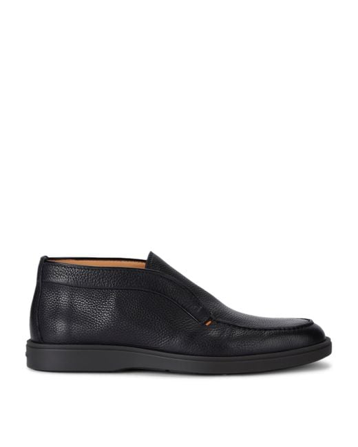 Santoni Black Leather Detroit Desert Boots for men