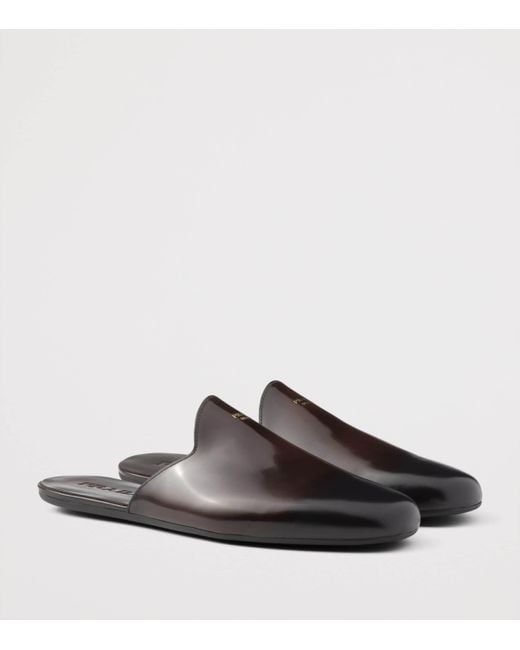 Prada Brown Brushed Leather Mules for men