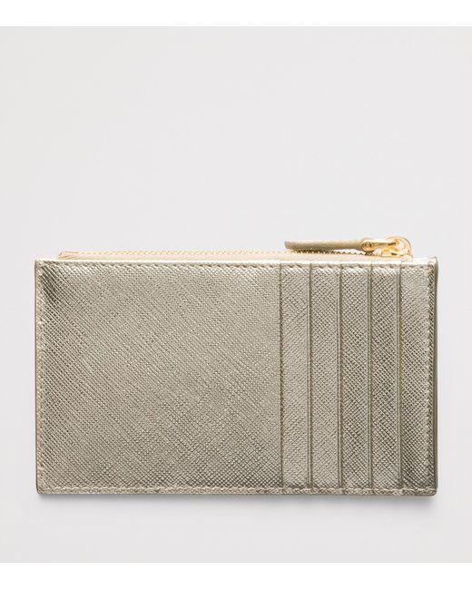 Prada Natural Saffiano Leather Zip-Up Card Holder