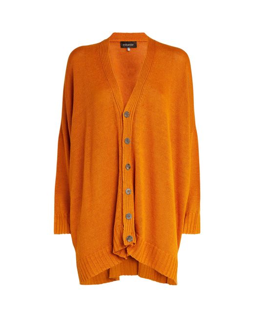 Eskandar Orange Linen Wide V-neck Cardigan
