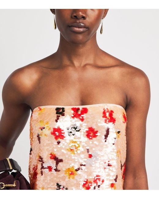 Tory Burch White Strapless Sequin Midi Dress