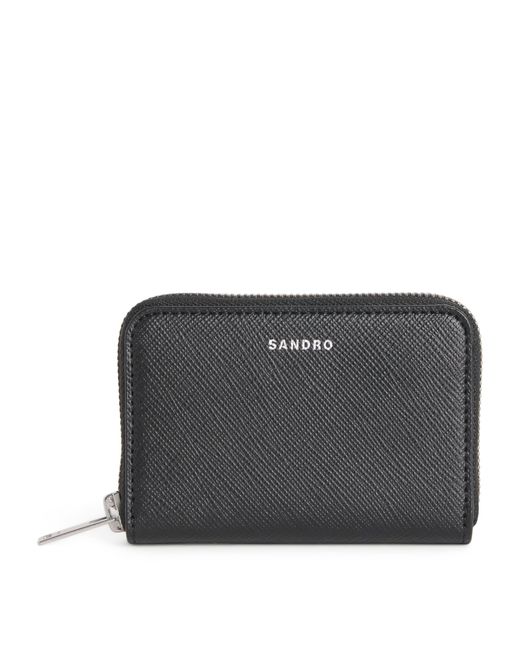 Sandro Black Grained Leather Zipped Wallet for men
