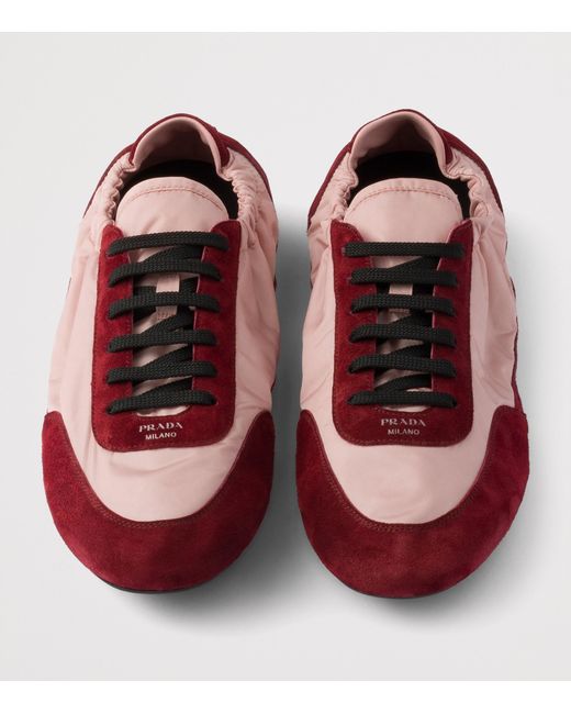 Prada Red Re-Nylon And Suede Collapse Sneakers