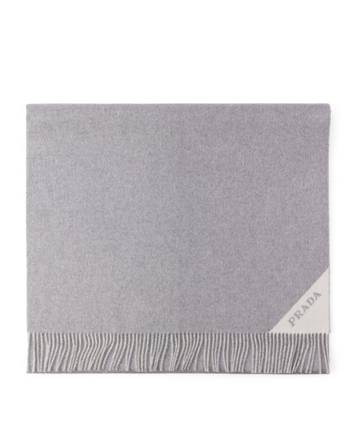 Prada Gray Wool-Cashmere Logo Scarf