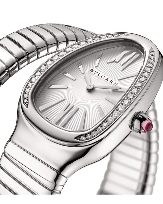 BVLGARI Gray Stainless Steel And Diamond Serpenti Tubogas Watch
