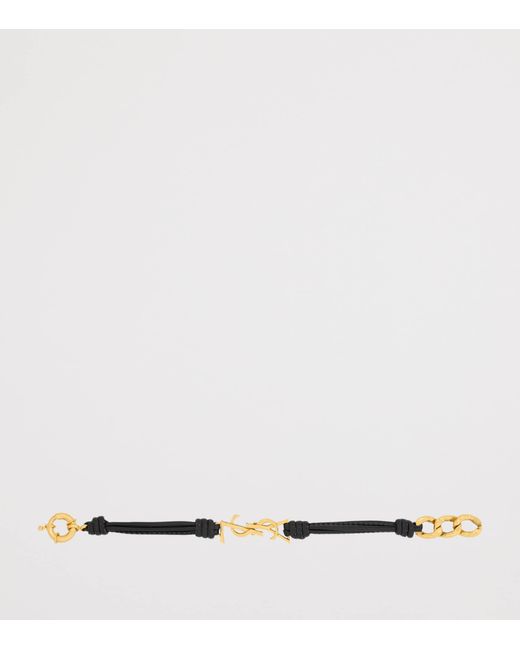 Saint Laurent Black Leather Cassandre Bracelet