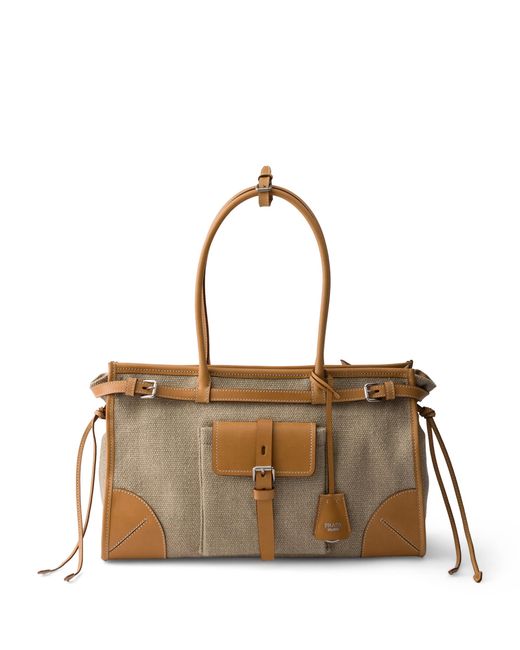 Prada Metallic Small Linen Bonnie Shoulder Bag